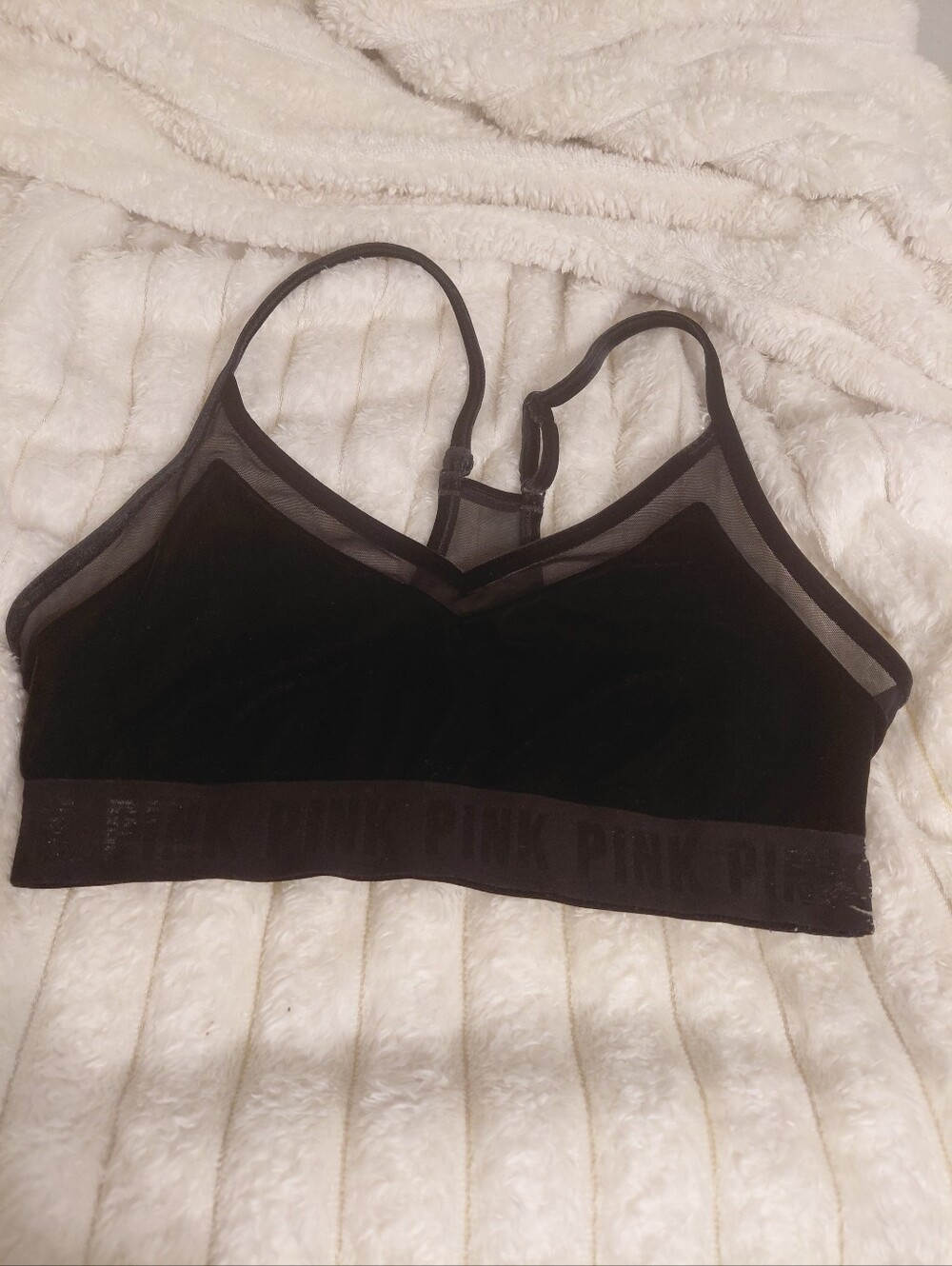 PINK VS Black Velour Shorts Bra